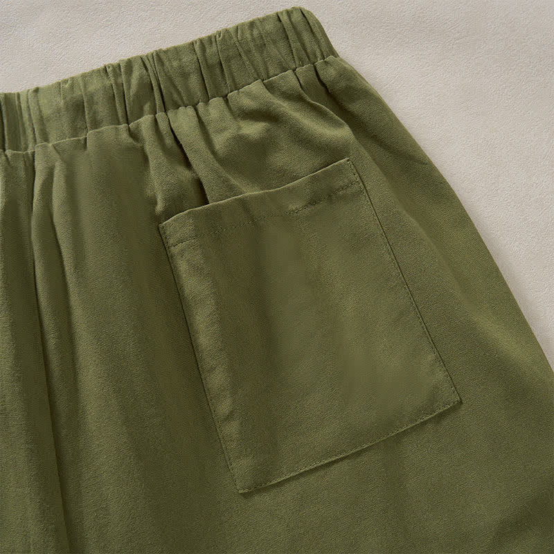 Buddha Stones Pantalon fuselé d'été pour femme, couleur unie, ourlet en dentelle et poches - image 31