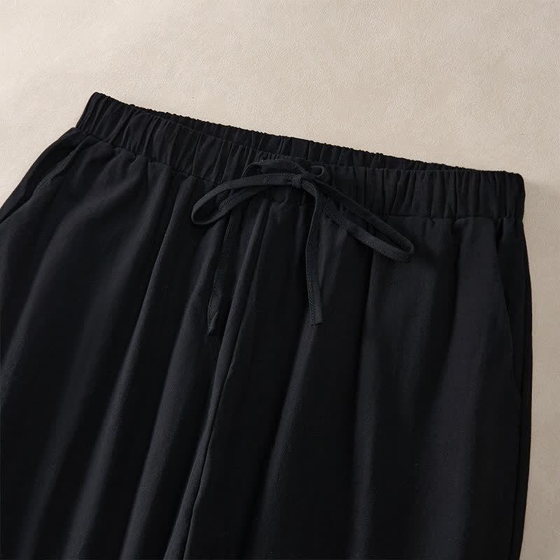 Buddha Stones Pantalon fuselé d'été pour femme, couleur unie, ourlet en dentelle et poches - image 17