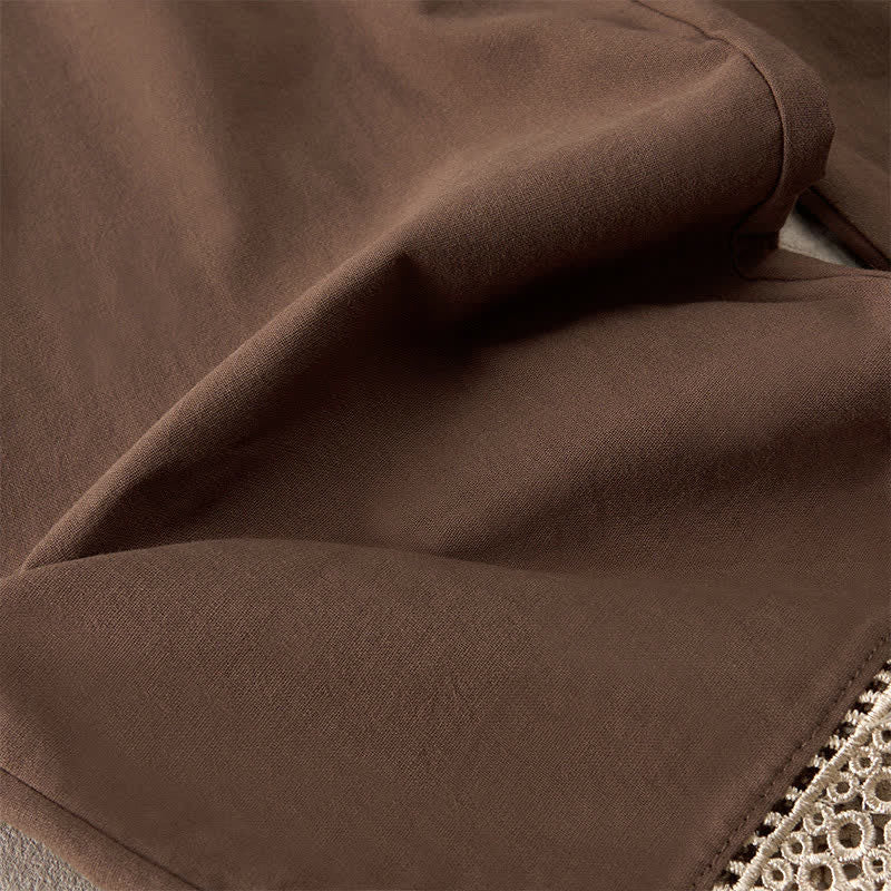 Buddha Stones Pantalon fuselé d'été pour femme, couleur unie, ourlet en dentelle et poches - image 3