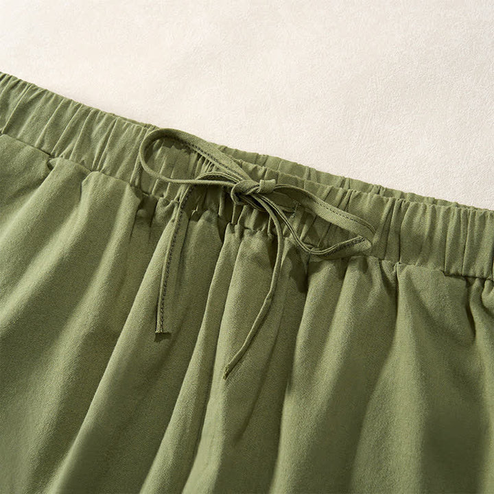 Buddha Stones Pantalon fuselé d'été pour femme, couleur unie, ourlet en dentelle et poches - image 29