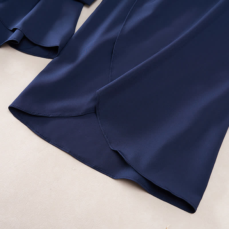 Buddha Stones Pantalon élégant à jambes larges, taille haute, avec fente latérale et cordon de serrage à nœud. - image 12