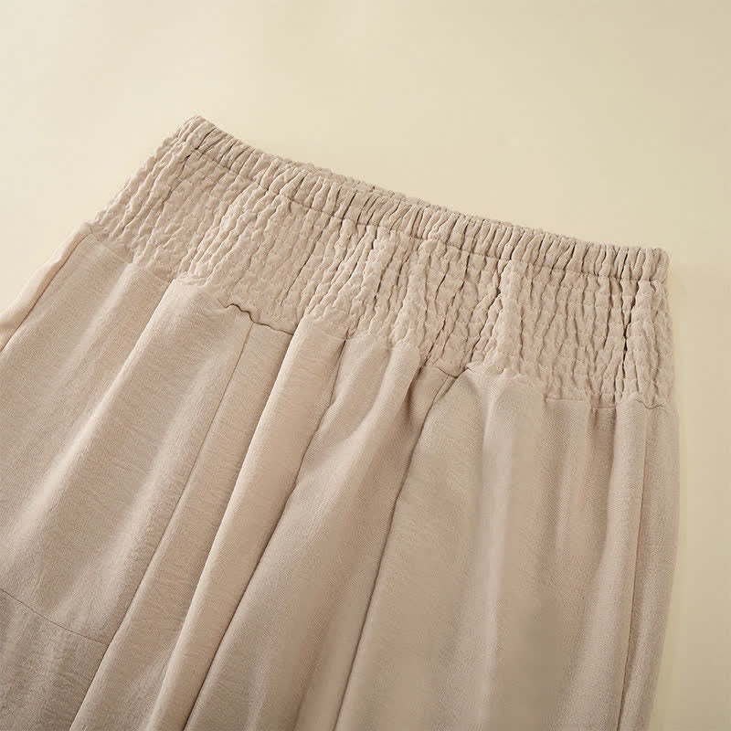Buddha Stones Pantalon d'été pour femme, taille haute élastique, jambes larges, longueur cheville - image 1