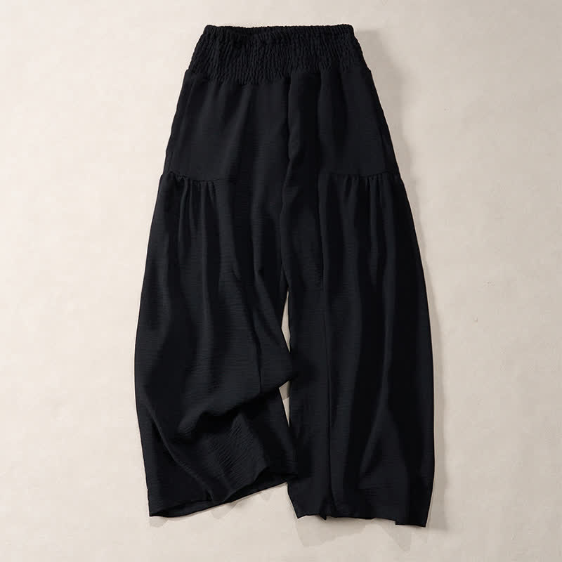 Buddha Stones Pantalon d'été pour femme, taille haute élastique, jambes larges, longueur cheville - Noir - US14，UK/AU18，EU46 (2XL) - image 5