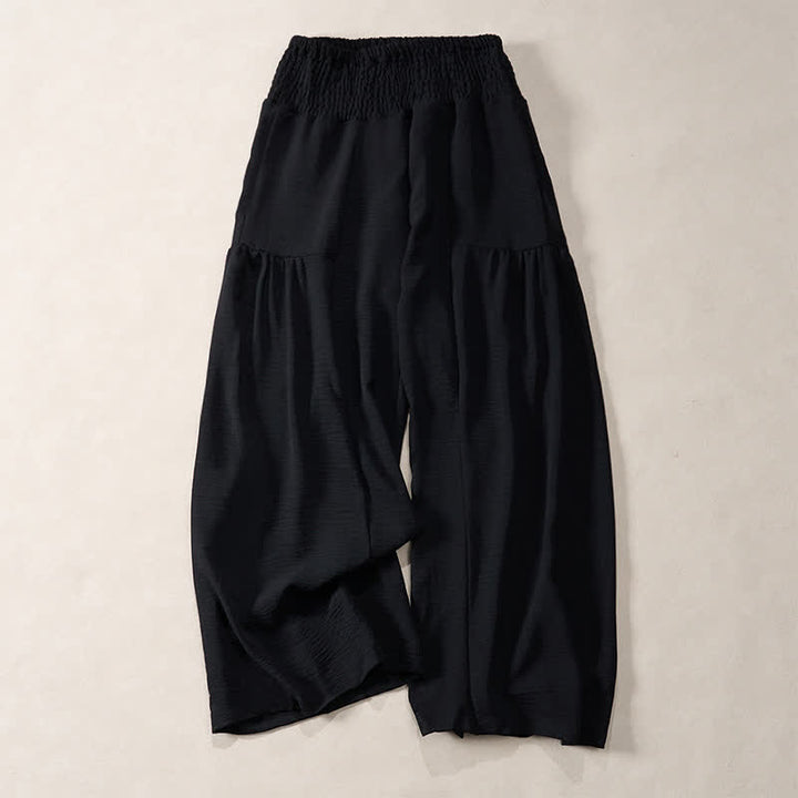 Buddha Stones Pantalon d'été pour femme, taille haute élastique, jambes larges, longueur cheville - Noir - US14，UK/AU18，EU46 (2XL) - image 5