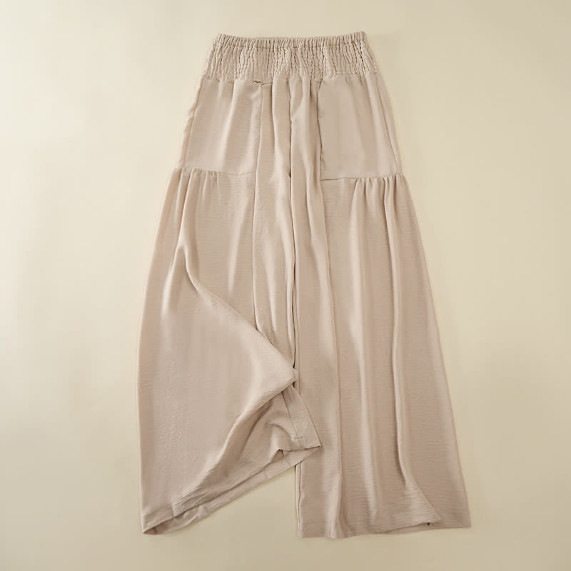 Buddha Stones Pantalon d'été pour femme, taille haute élastique, jambes larges, longueur cheville - Blanc antique - US14，UK/AU18，EU46 (2XL) - image 0
