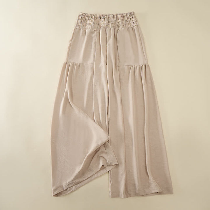 Buddha Stones Pantalon d'été pour femme, taille haute élastique, jambes larges, longueur cheville - Blanc antique - US14，UK/AU18，EU46 (2XL) - image 0