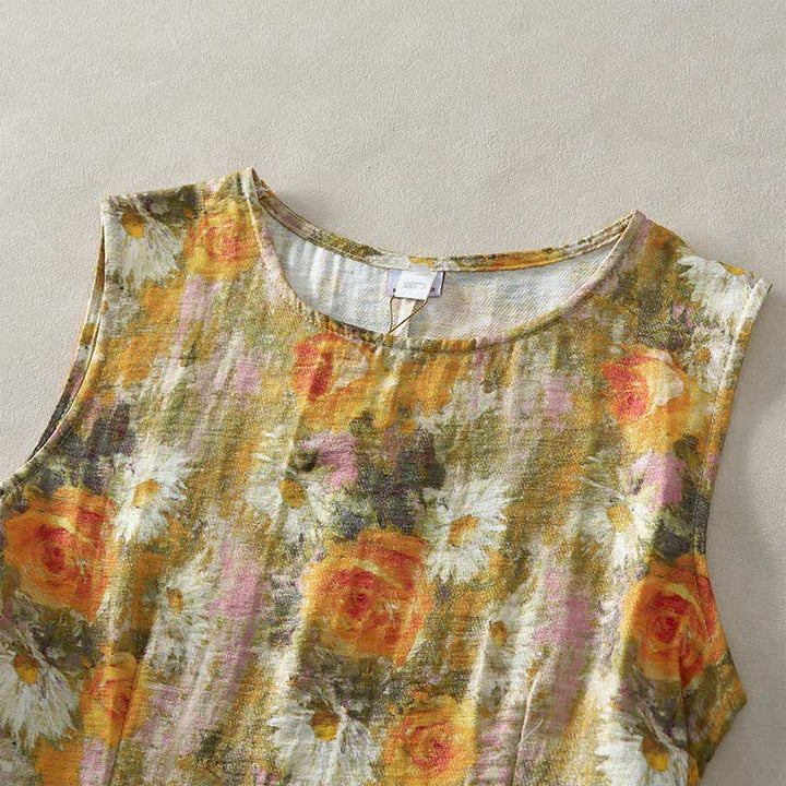 Robe midi Buddha Stones à carreaux faite main en coton sans manches avec poches - image 19