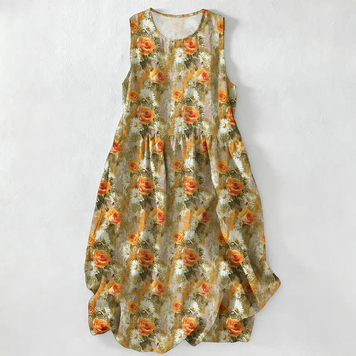 Robe midi Buddha Stones à carreaux faite main en coton sans manches avec poches - JauneVert - US16，UK/AU20，EU48 (3XL) - image 18