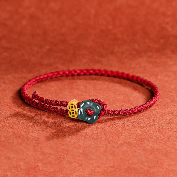 Buddha Stones Bracelet porte-bonheur en cuivre avec pièce de jade et cordon rouge - Jade (Tour de poignet : 13-19 cm) - image 0
