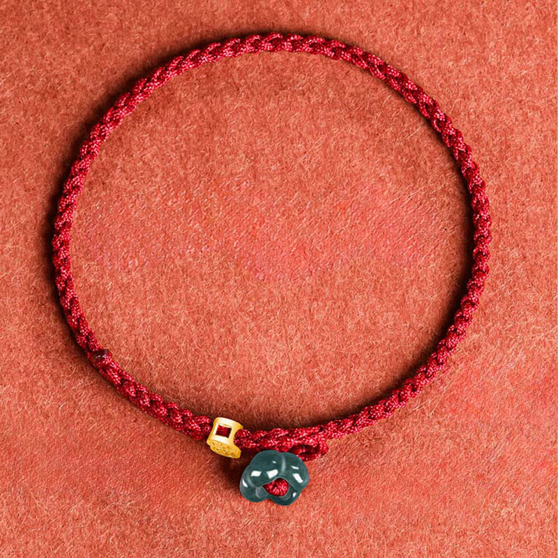 Buddha Stones Bracelet porte-bonheur en cuivre avec pièce de jade et cordon rouge - image 3