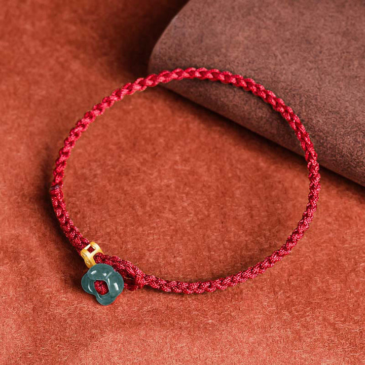 Buddha Stones Bracelet porte-bonheur en cuivre avec pièce de jade et cordon rouge - image 1