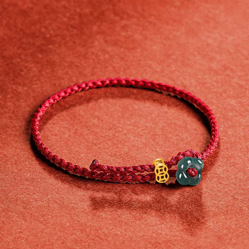 Buddha Stones Bracelet porte-bonheur en cuivre avec pièce de jade et cordon rouge - image 2