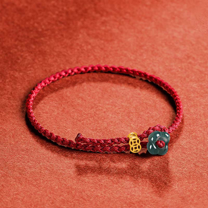 Buddha Stones Bracelet porte-bonheur en cuivre avec pièce de jade et cordon rouge - image 2