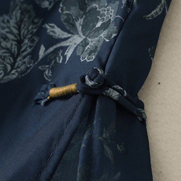 Buddha Stones Robe courte à col montant et boutons brandebourg à imprimé floral, manches courtes - image 5