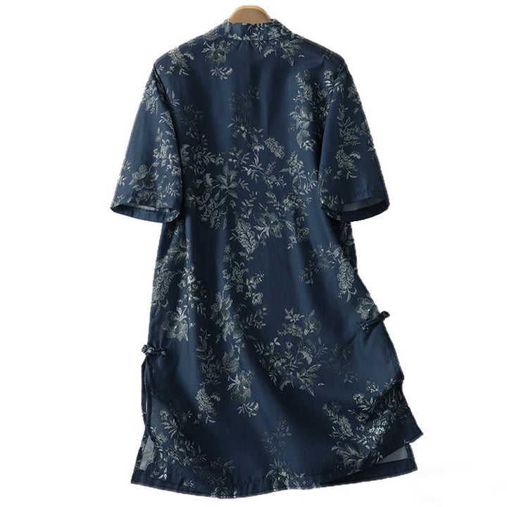 Buddha Stones Robe courte à col montant et boutons brandebourg à imprimé floral, manches courtes - image 2