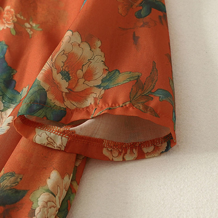 Buddha Stones Robe courte à col montant et boutons brandebourg à imprimé floral, manches courtes - image 13