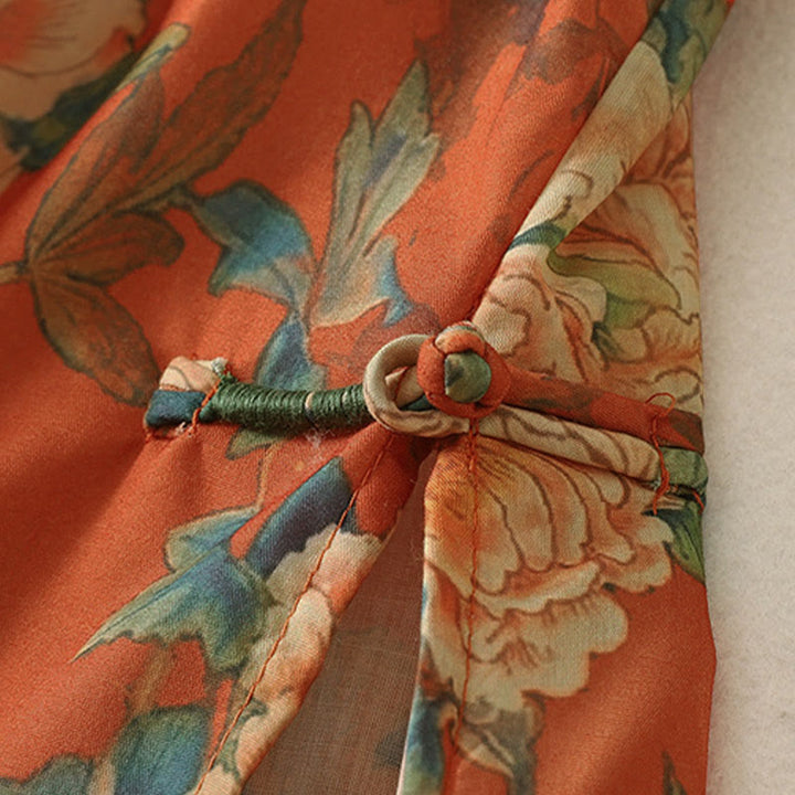Buddha Stones Robe courte à col montant et boutons brandebourg à imprimé floral, manches courtes - image 12