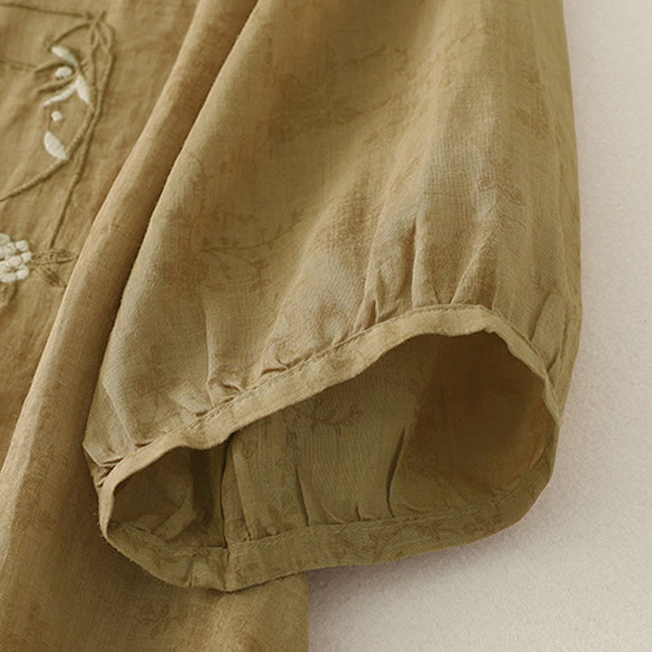 Buddha Stones Chemise d'été pour femme à col montant, boutons brodés et manches trois-quarts - image 17