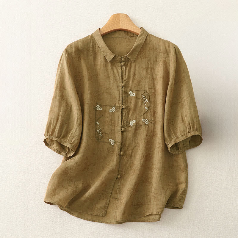 Buddha Stones Chemise d'été pour femme à col montant, boutons brodés et manches trois-quarts - Pérou - US8-10，UK/AU12-14，EU40-42 (2XL) - image 14