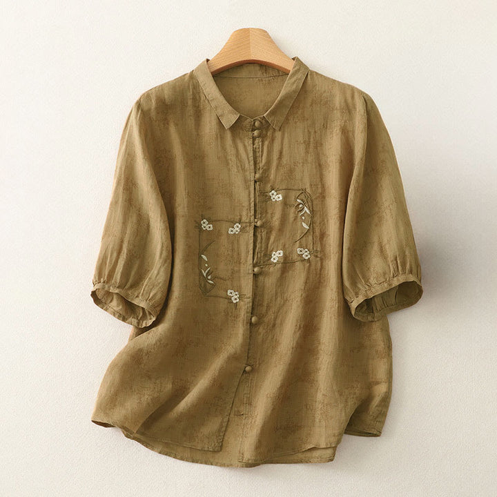 Buddha Stones Chemise d'été pour femme à col montant, boutons brodés et manches trois-quarts - Pérou - US8-10，UK/AU12-14，EU40-42 (2XL) - image 14