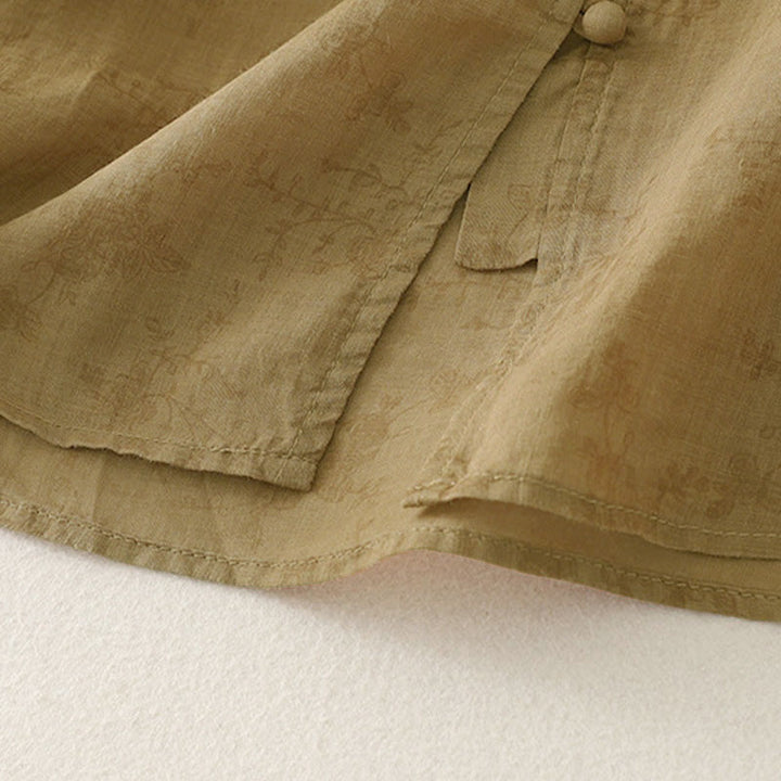 Buddha Stones Chemise d'été pour femme à col montant, boutons brodés et manches trois-quarts - image 18