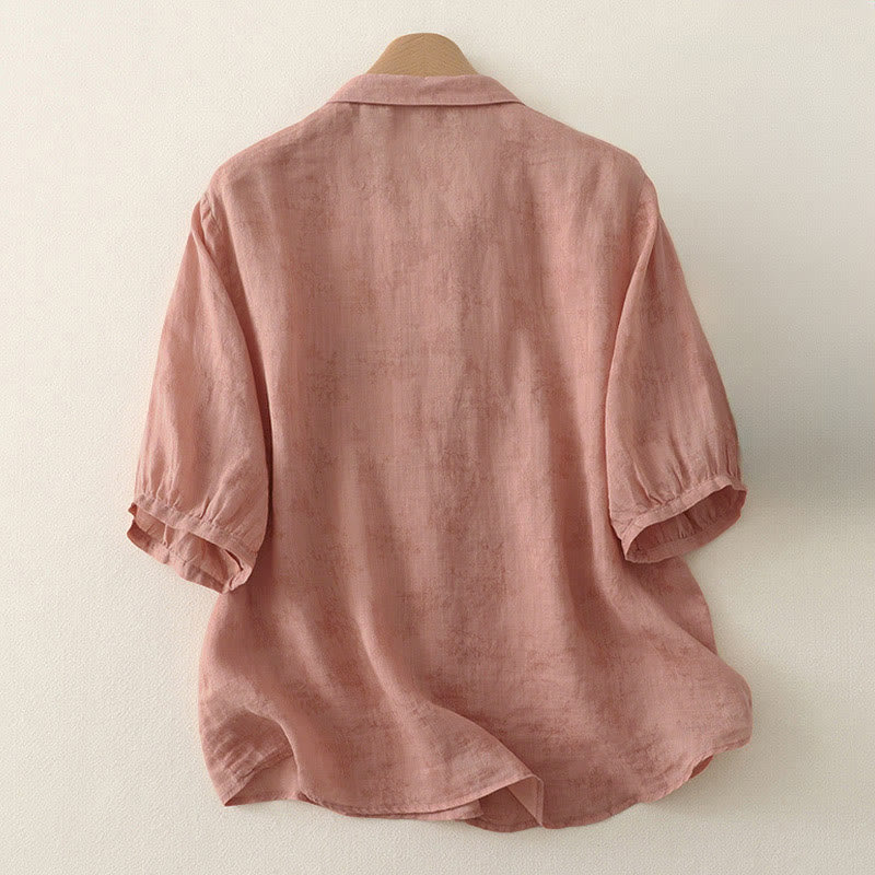 Buddha Stones Chemise d'été pour femme à col montant, boutons brodés et manches trois-quarts - image 6
