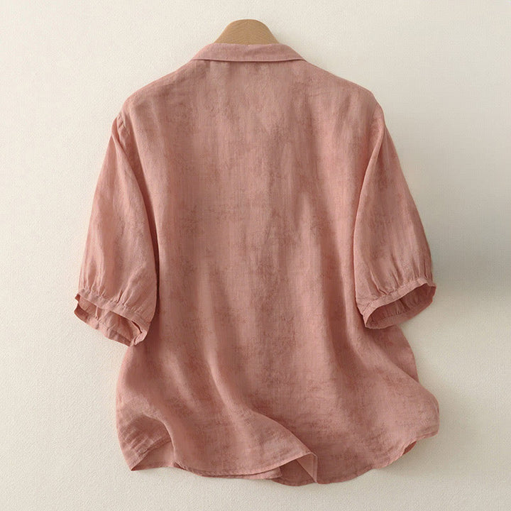 Buddha Stones Chemise d'été pour femme à col montant, boutons brodés et manches trois-quarts - image 6
