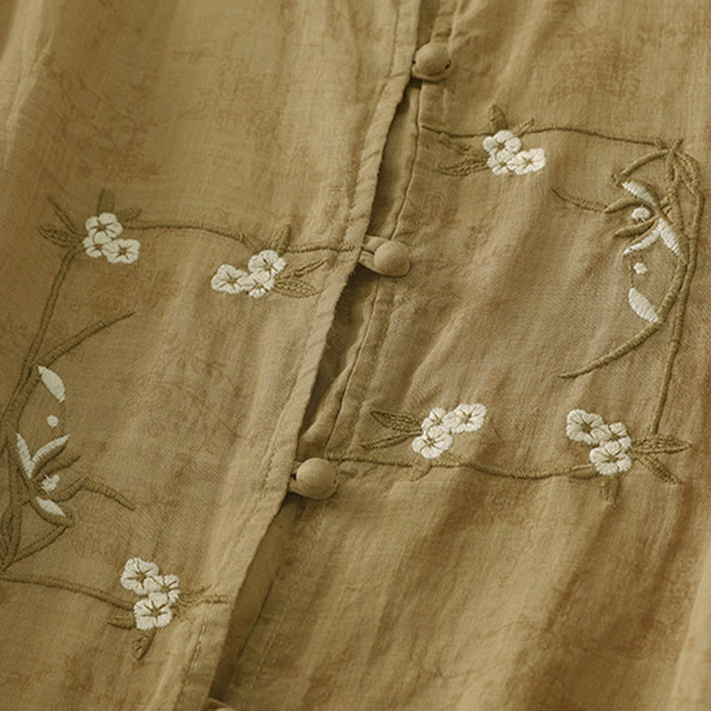 Buddha Stones Chemise d'été pour femme à col montant, boutons brodés et manches trois-quarts - image 16