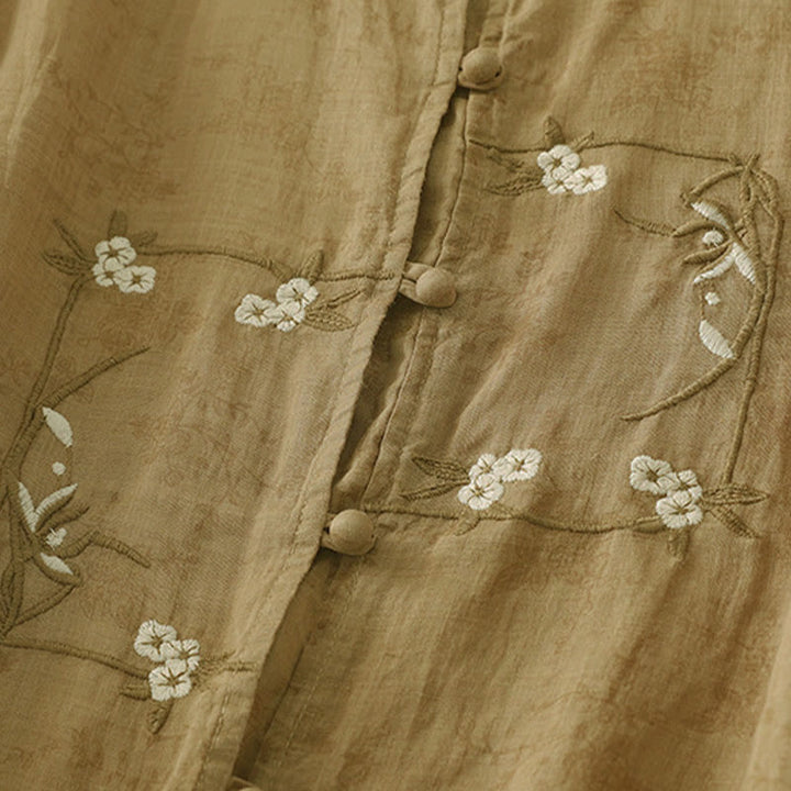 Buddha Stones Chemise d'été pour femme à col montant, boutons brodés et manches trois-quarts - image 16
