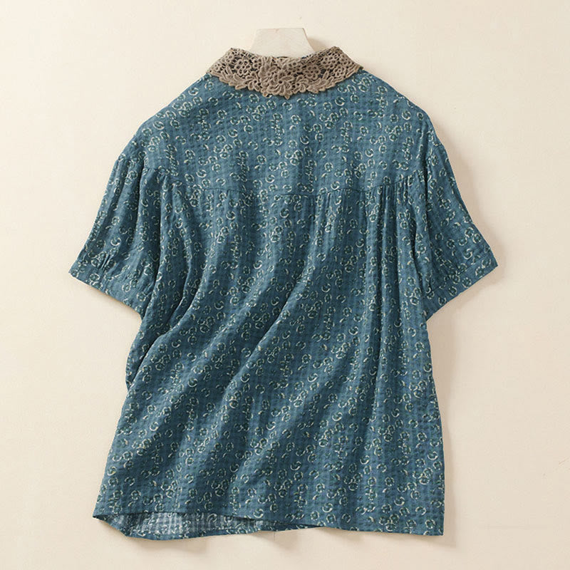 Buddha Stones Chemise à manches courtes en coton pour femme, à imprimé floral et boutons sur le devant - image 4