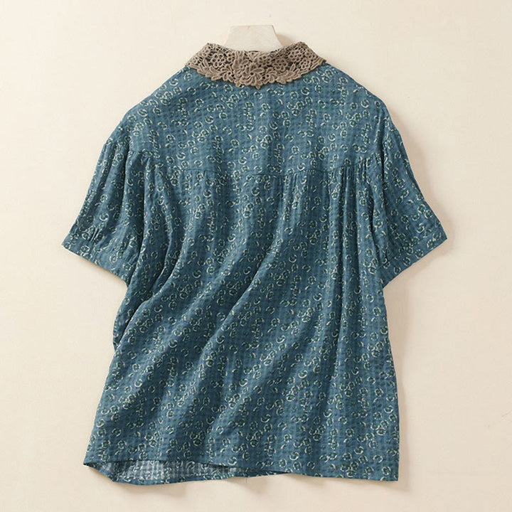 Buddha Stones Chemise à manches courtes en coton pour femme, à imprimé floral et boutons sur le devant - image 4