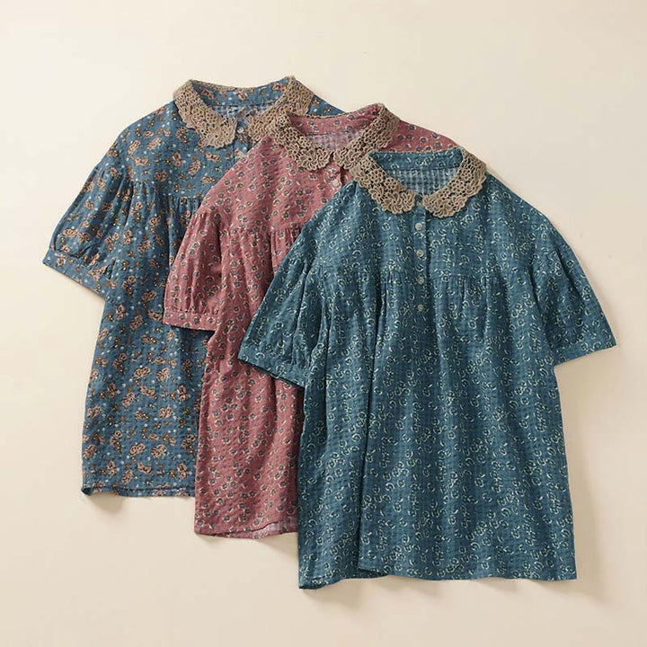 Buddha Stones Chemise à manches courtes en coton pour femme, à imprimé floral et boutons sur le devant - image 12