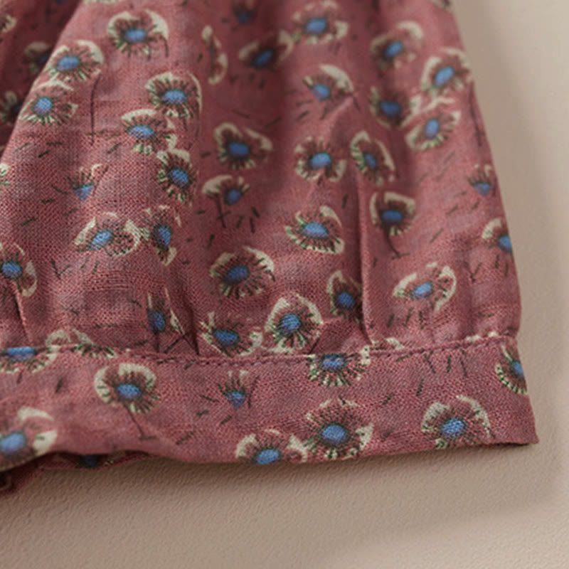 Buddha Stones Chemise à manches courtes en coton pour femme, à imprimé floral et boutons sur le devant - image 8