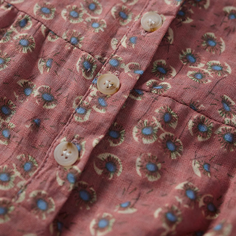 Buddha Stones Chemise à manches courtes en coton pour femme, à imprimé floral et boutons sur le devant - image 9