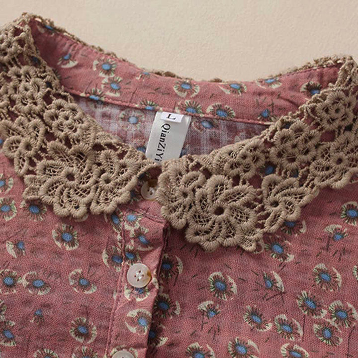 Buddha Stones Chemise à manches courtes en coton pour femme, à imprimé floral et boutons sur le devant - image 7