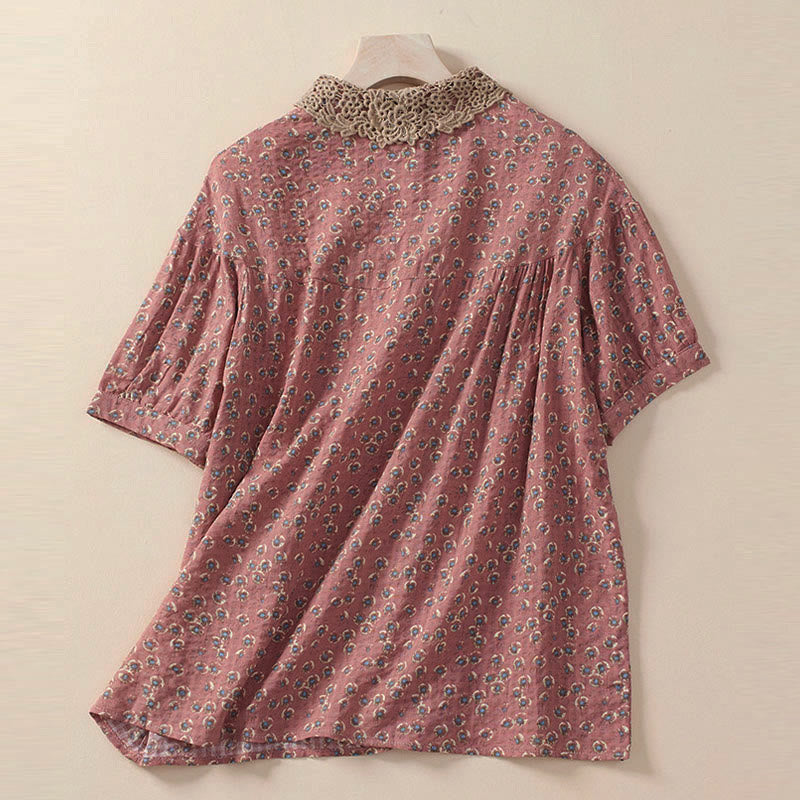 Buddha Stones Chemise à manches courtes en coton pour femme, à imprimé floral et boutons sur le devant - image 6