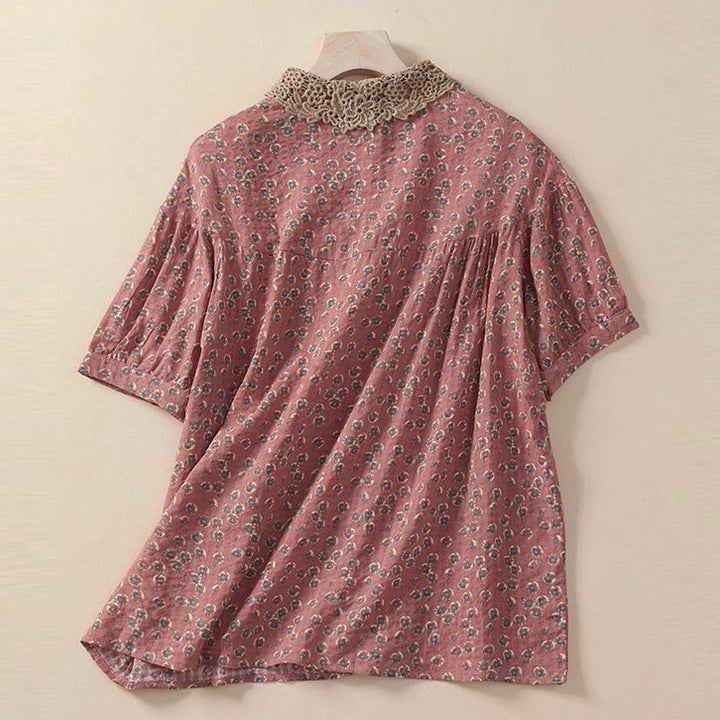 Buddha Stones Chemise à manches courtes en coton pour femme, à imprimé floral et boutons sur le devant - image 6