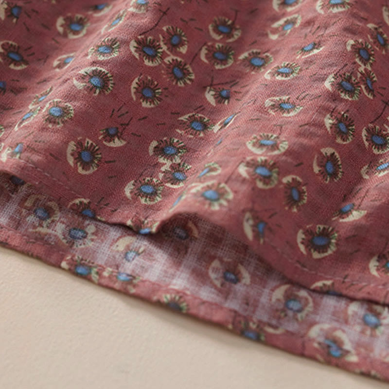 Buddha Stones Chemise à manches courtes en coton pour femme, à imprimé floral et boutons sur le devant - image 11