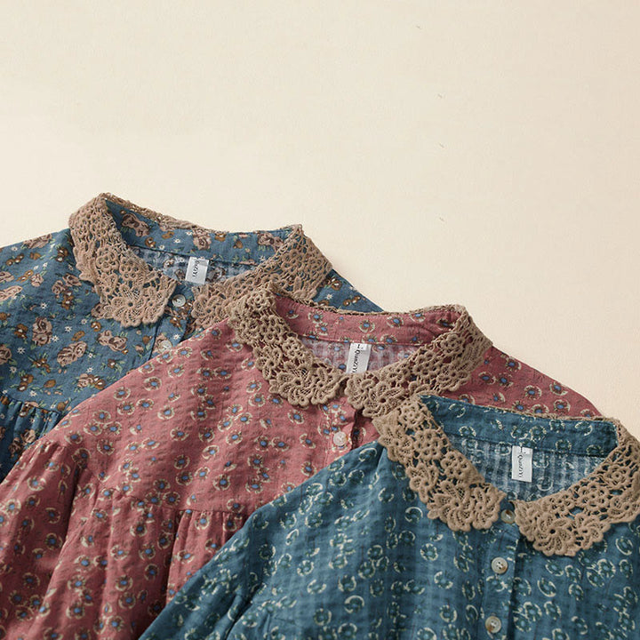 Buddha Stones Chemise à manches courtes en coton pour femme, à imprimé floral et boutons sur le devant - image 13