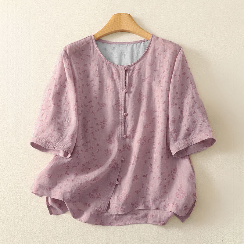 Buddha Stones Chemise à boutons pour femme, manches trois-quarts, imprimé floral décontracté - LavandeBlush - US12，UK/AU16，EU44 (3XL) - image 0