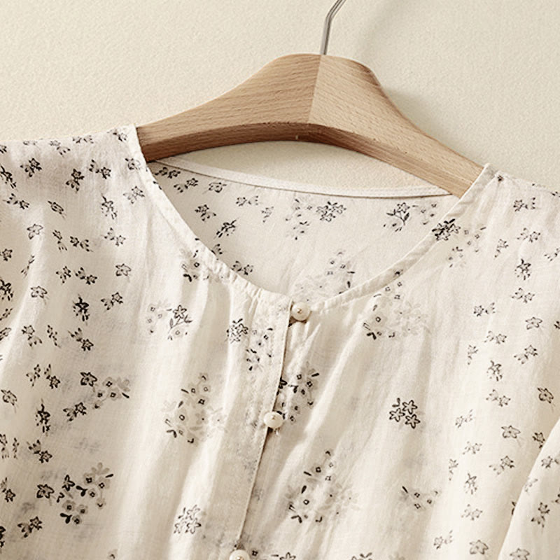 Buddha Stones Chemise à boutons pour femme, manches trois-quarts, imprimé floral décontracté - image 11