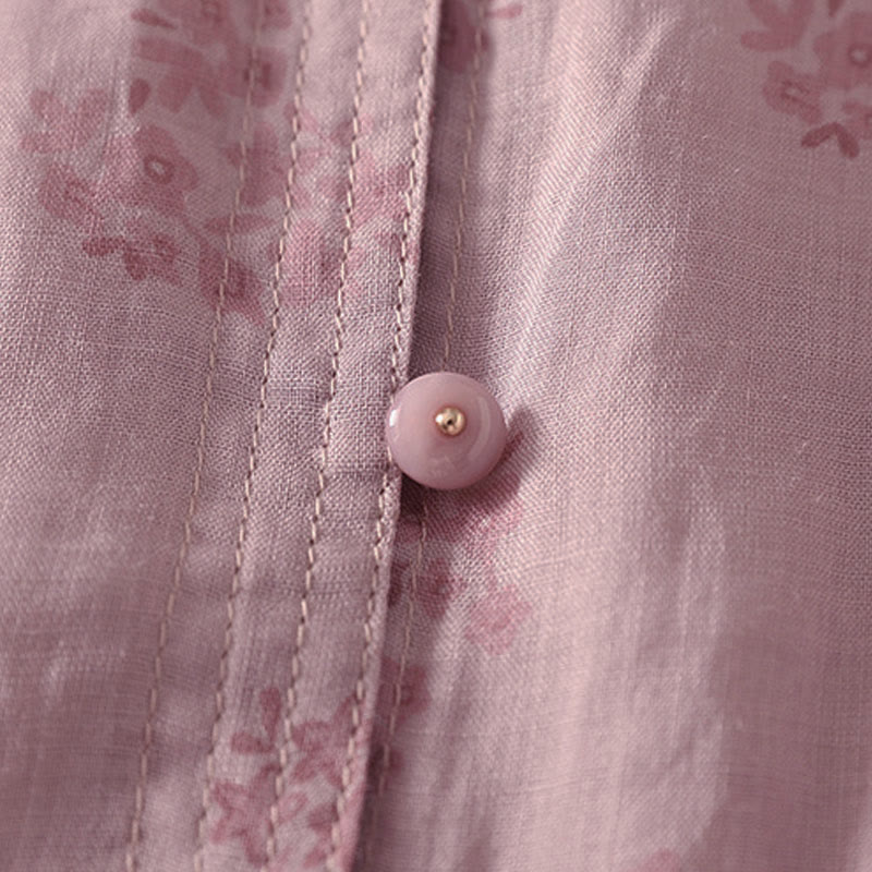 Buddha Stones Chemise à boutons pour femme, manches trois-quarts, imprimé floral décontracté - image 4