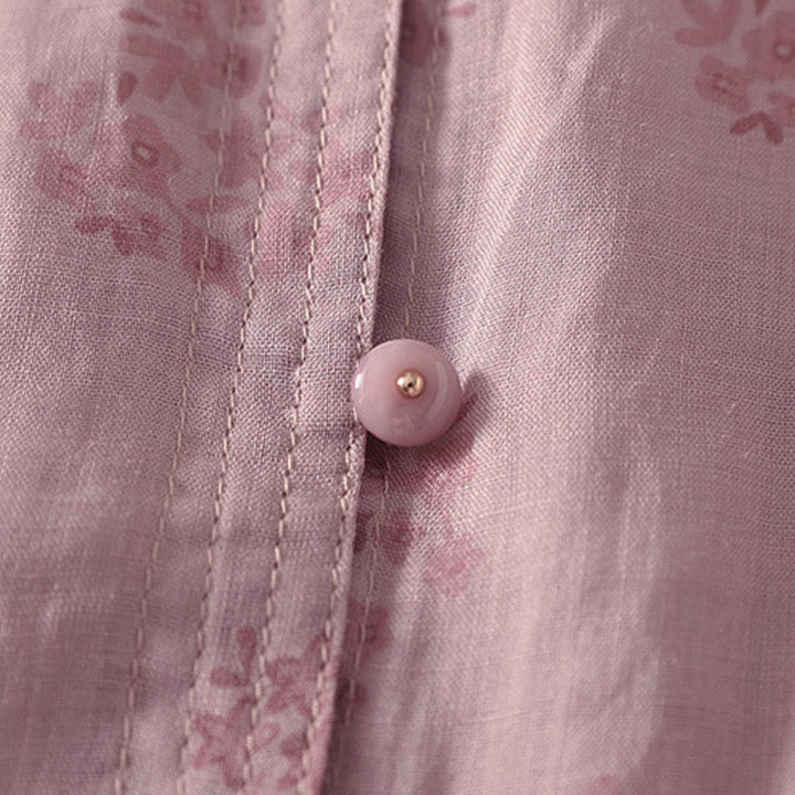 Buddha Stones Chemise à boutons pour femme, manches trois-quarts, imprimé floral décontracté - image 4