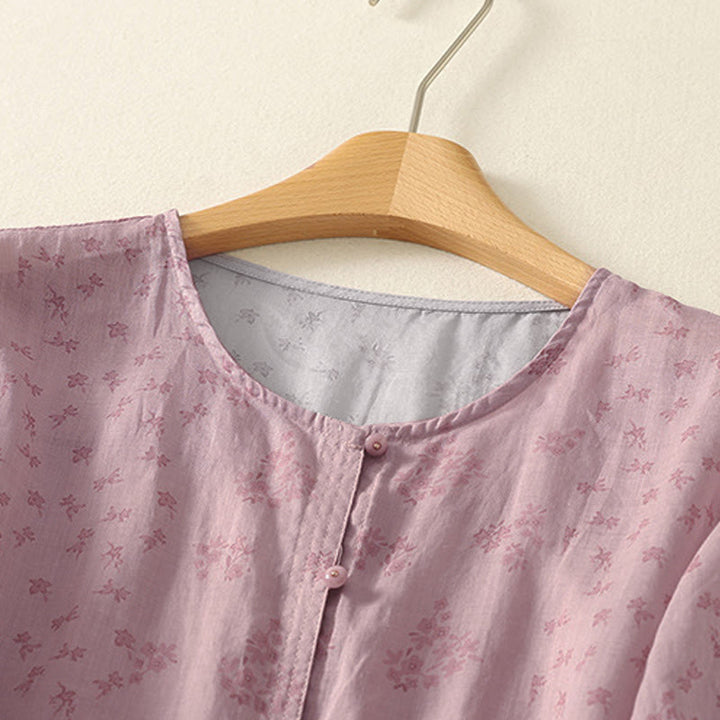 Buddha Stones Chemise à boutons pour femme, manches trois-quarts, imprimé floral décontracté - image 2