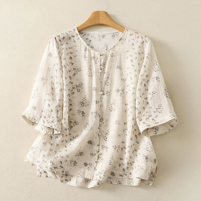 Buddha Stones Chemise à boutons pour femme, manches trois-quarts, imprimé floral décontracté - LemonChiffon - US12，UK/AU16，EU44 (3XL) - image 10