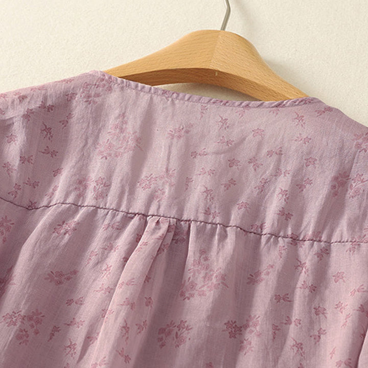 Buddha Stones Chemise à boutons pour femme, manches trois-quarts, imprimé floral décontracté - image 3