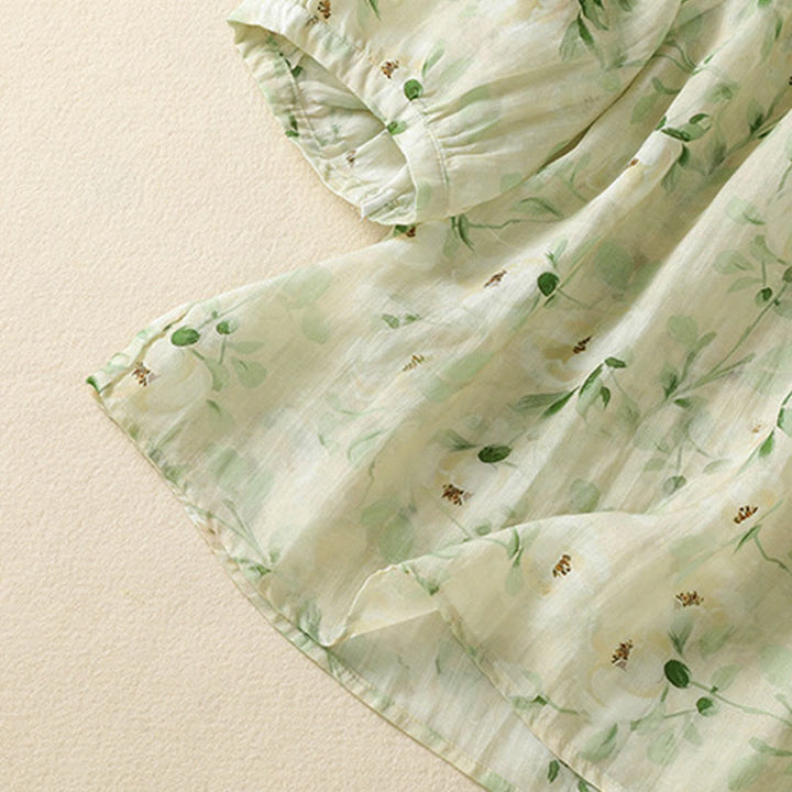 Buddha Stones Chemisier décontracté à col rond et boutons brandebourg, imprimé floral, manches courtes, chemises pour femmes - image 6