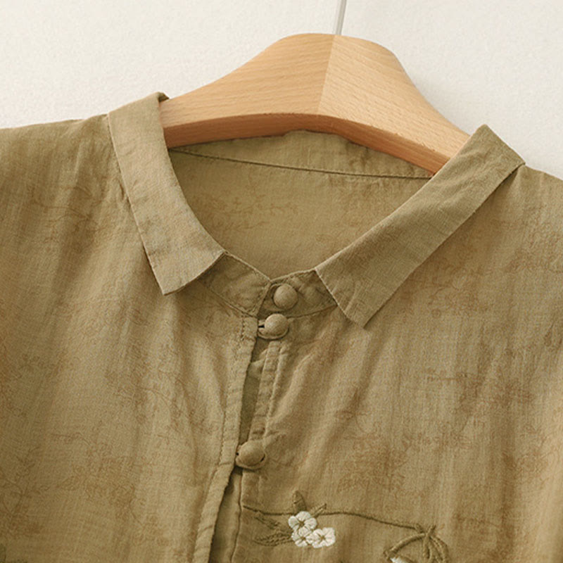 Buddha Stones Chemise d'été pour femme à col montant, boutons brodés et manches trois-quarts - image 15