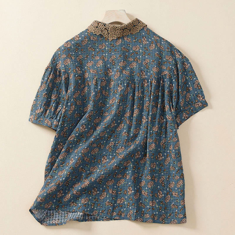 Buddha Stones Chemise à manches courtes en coton pour femme, à imprimé floral et boutons sur le devant - image 1
