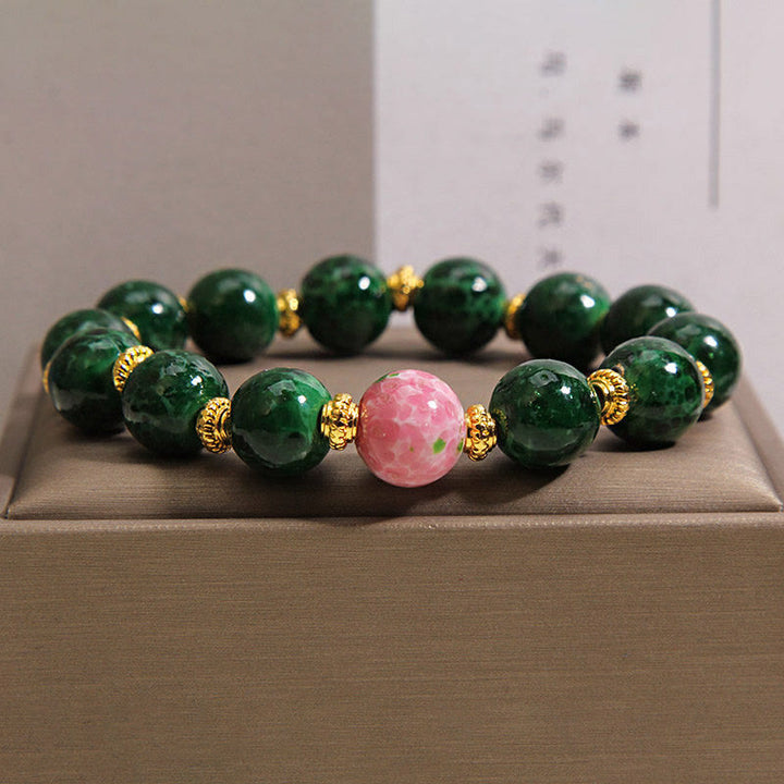 Buddha Stones Bracelet de bénédiction en verre Liuli vert - Verre Liuli (Tour de poignet : 15-16 cm) - image 0